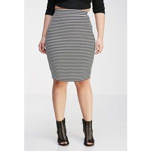Forever 21+ Pencil Skirt Black/White Striped 1X